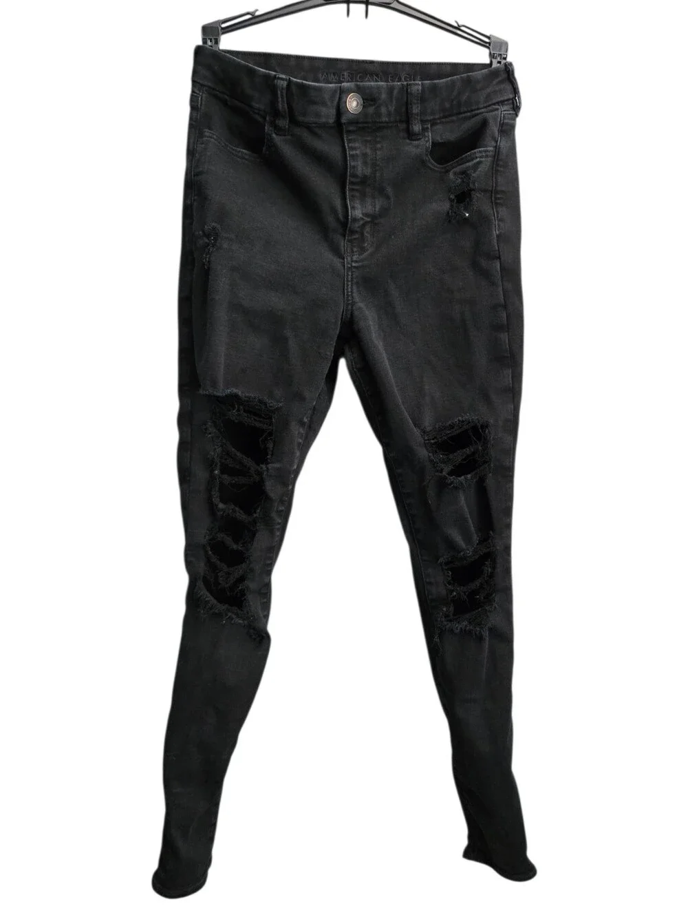 American Eagle Black Distressed Curvy High Rise Jegging Jeans, Size 10
